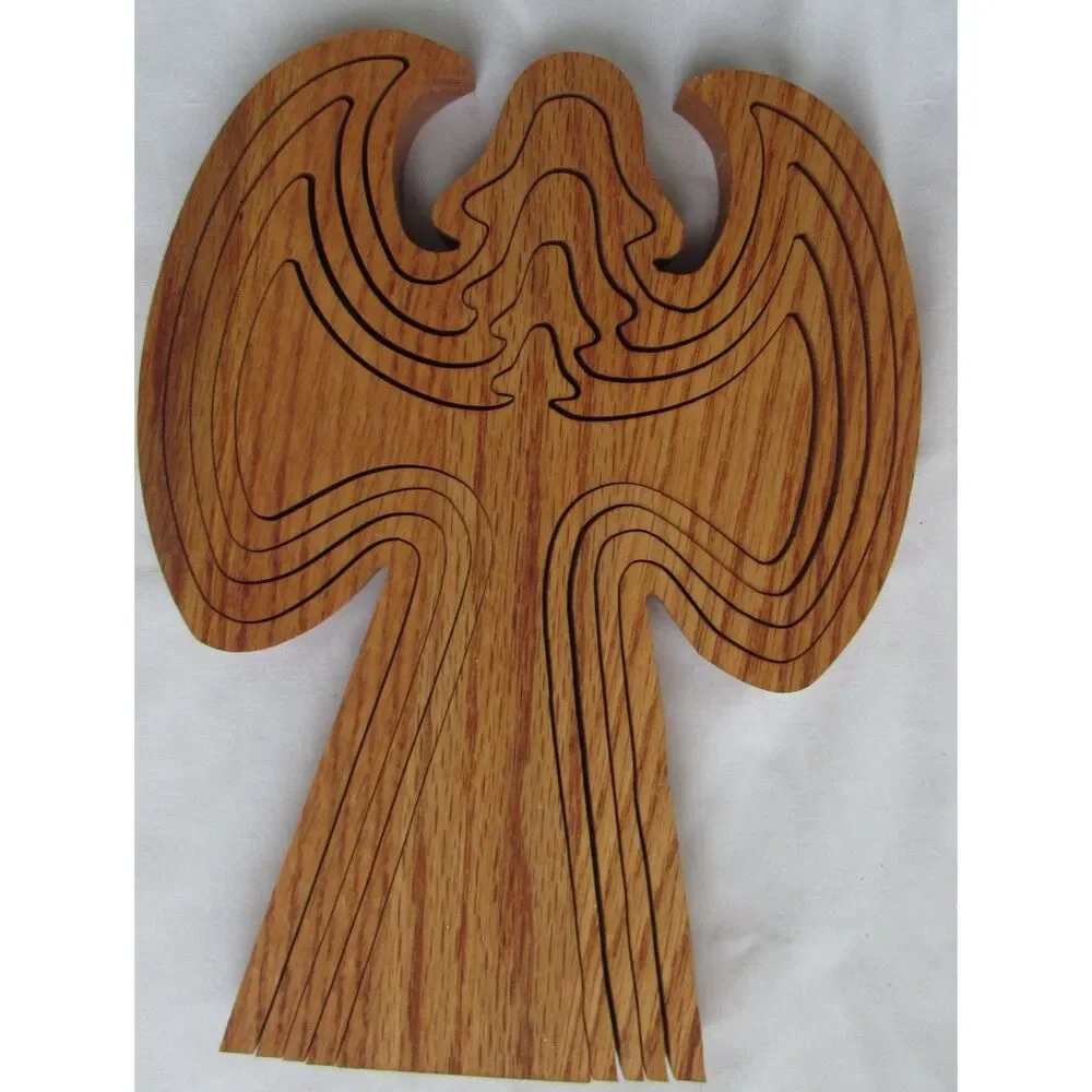 Nestled Wooden Angel wood art Christmas 3D Holy Religion